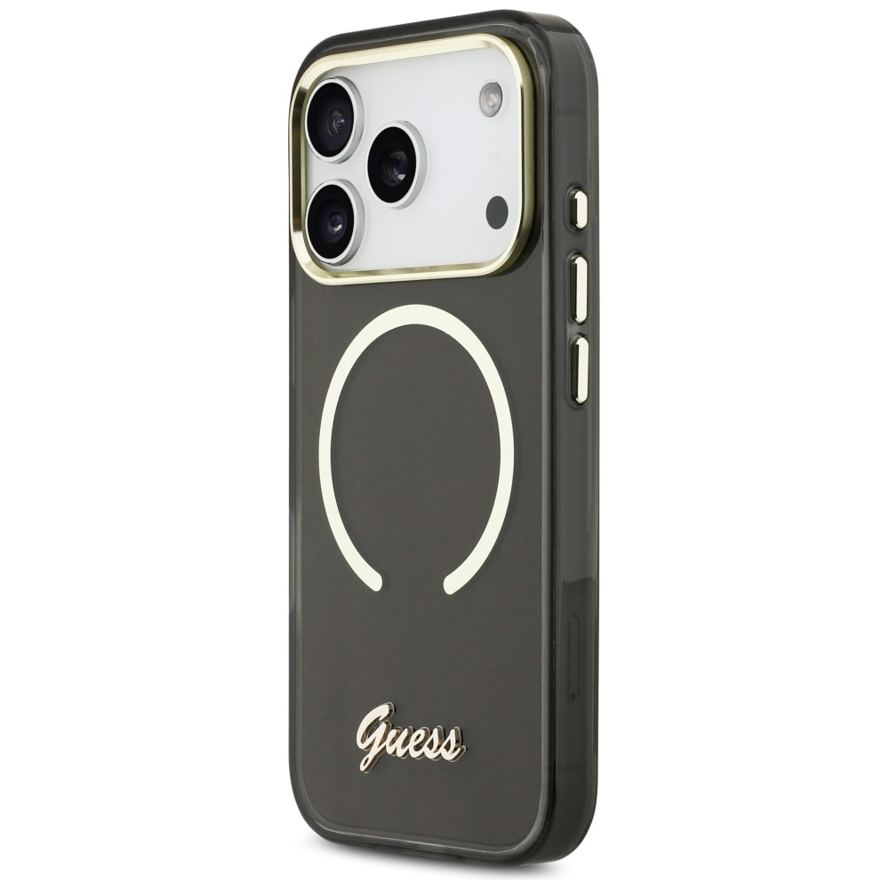 Guess IML Script Metal MagSafe -kotelo 17 Pro:lle - musta