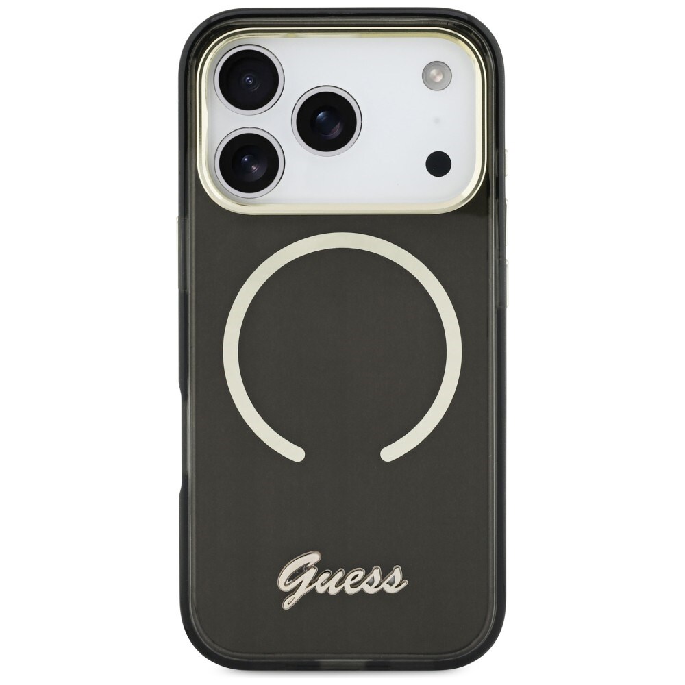Guess IML Script Metal MagSafe -kotelo 17 Pro:lle - musta