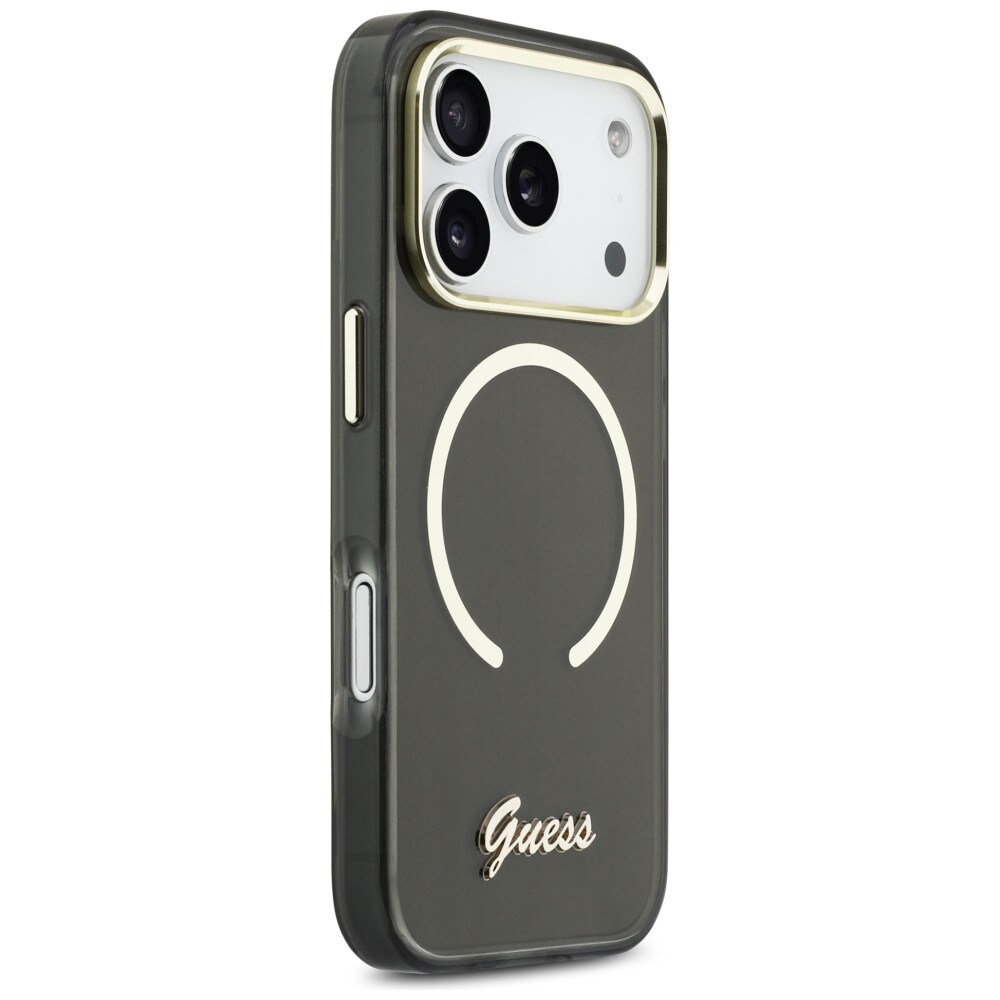 Guess IML Script Metal MagSafe -kotelo 17 Pro:lle - musta