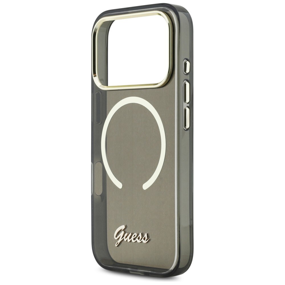 Guess IML Script Metal MagSafe -kotelo 17 Pro:lle - musta