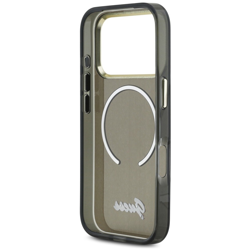 Guess IML Script Metal MagSafe -kotelo 17 Pro:lle - musta