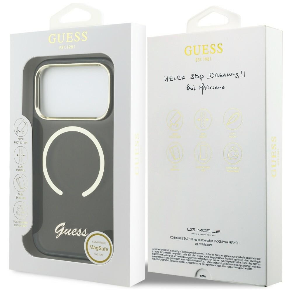 Guess IML Script Metal MagSafe -kotelo 17 Pro:lle - musta