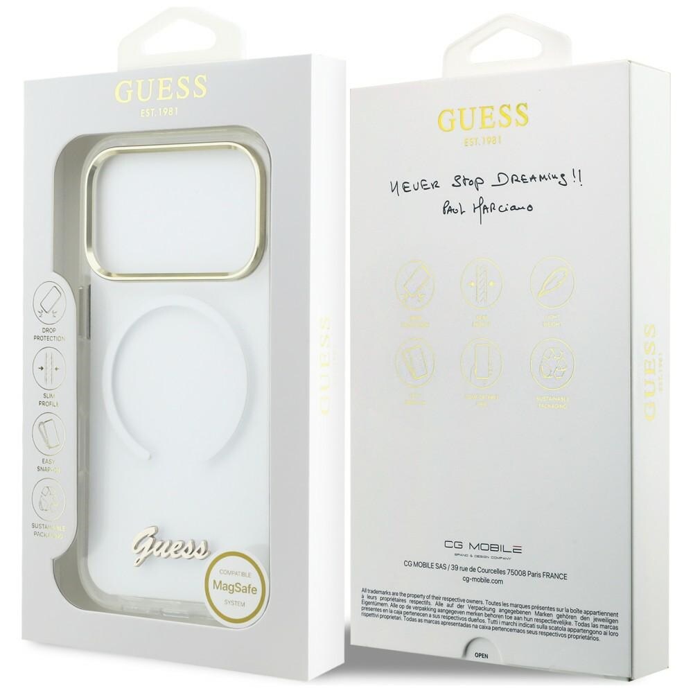 Guess IML Gradient Script Metal MagSafe -kotelo 17 Pro - Valkoinen iPhone 17 Pro - Valkoinen