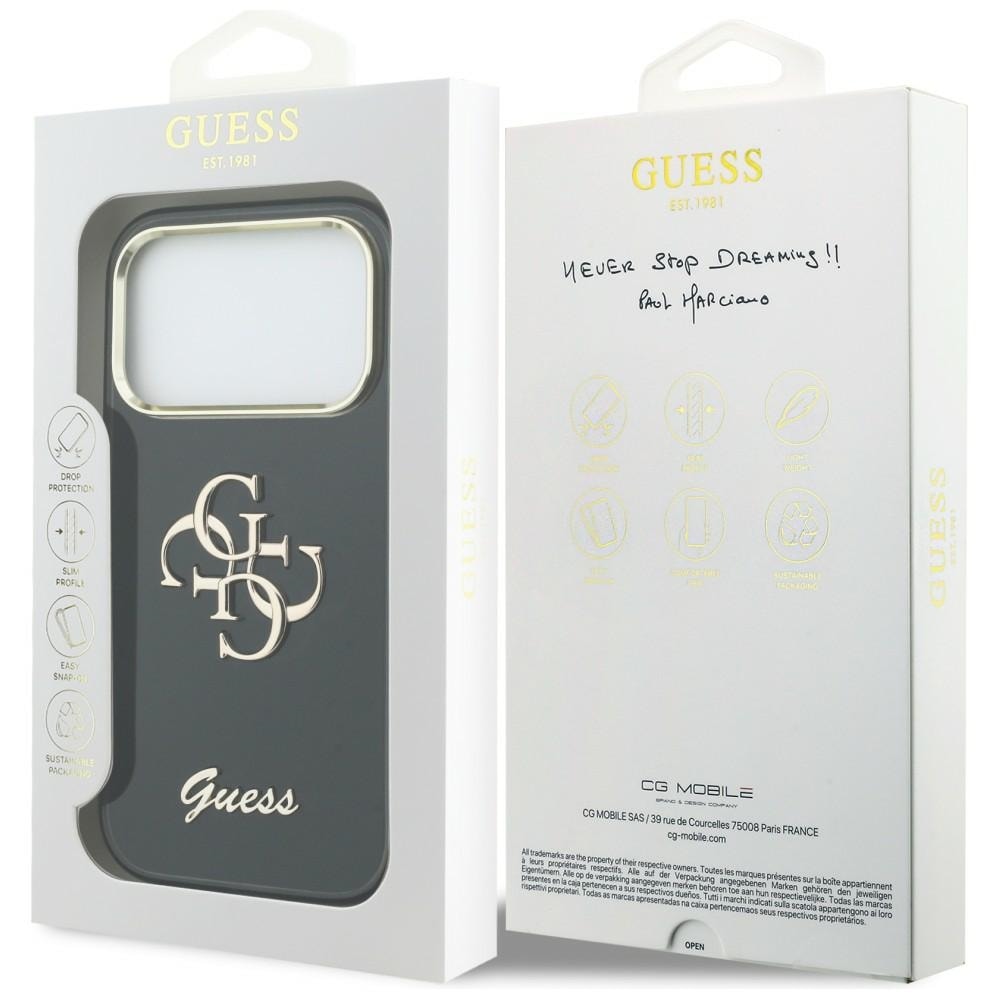 Guess IML 4G Script Metal metallikotelo iPhone 17 Pro:lle - musta