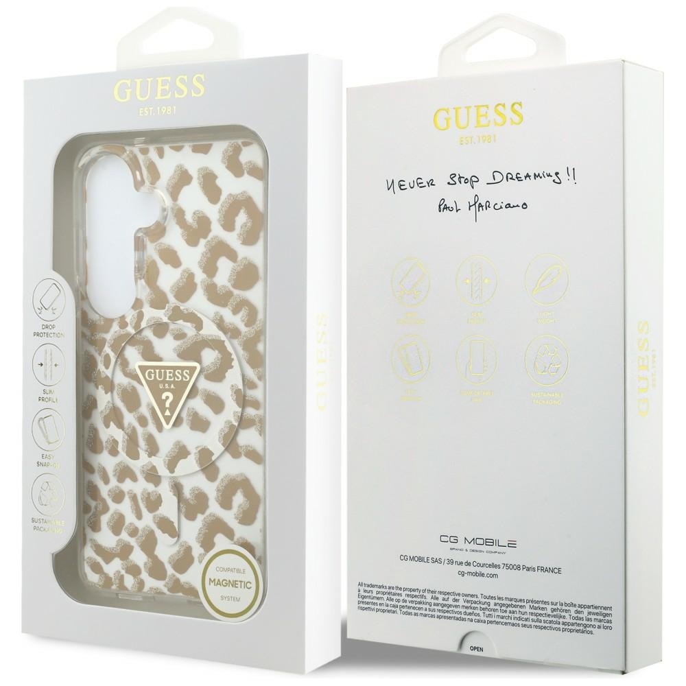 Guess IML Leopardikuvioinen kolmio MagSafe-kotelo Samsung Galaxy S26 - ruskea