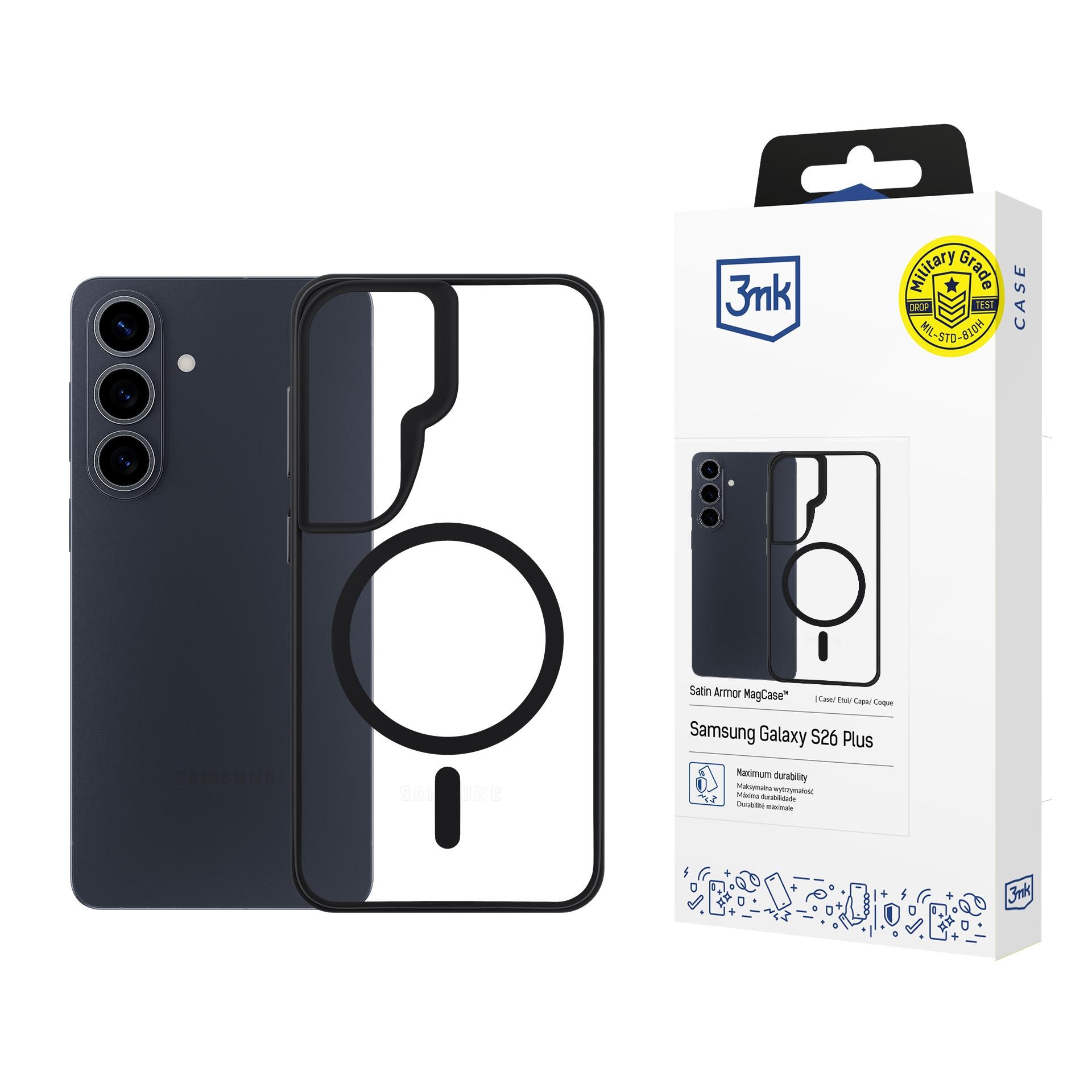 3mk Satin Armor MagCase Galaxy S26+ -puhelimelle Samsung - musta