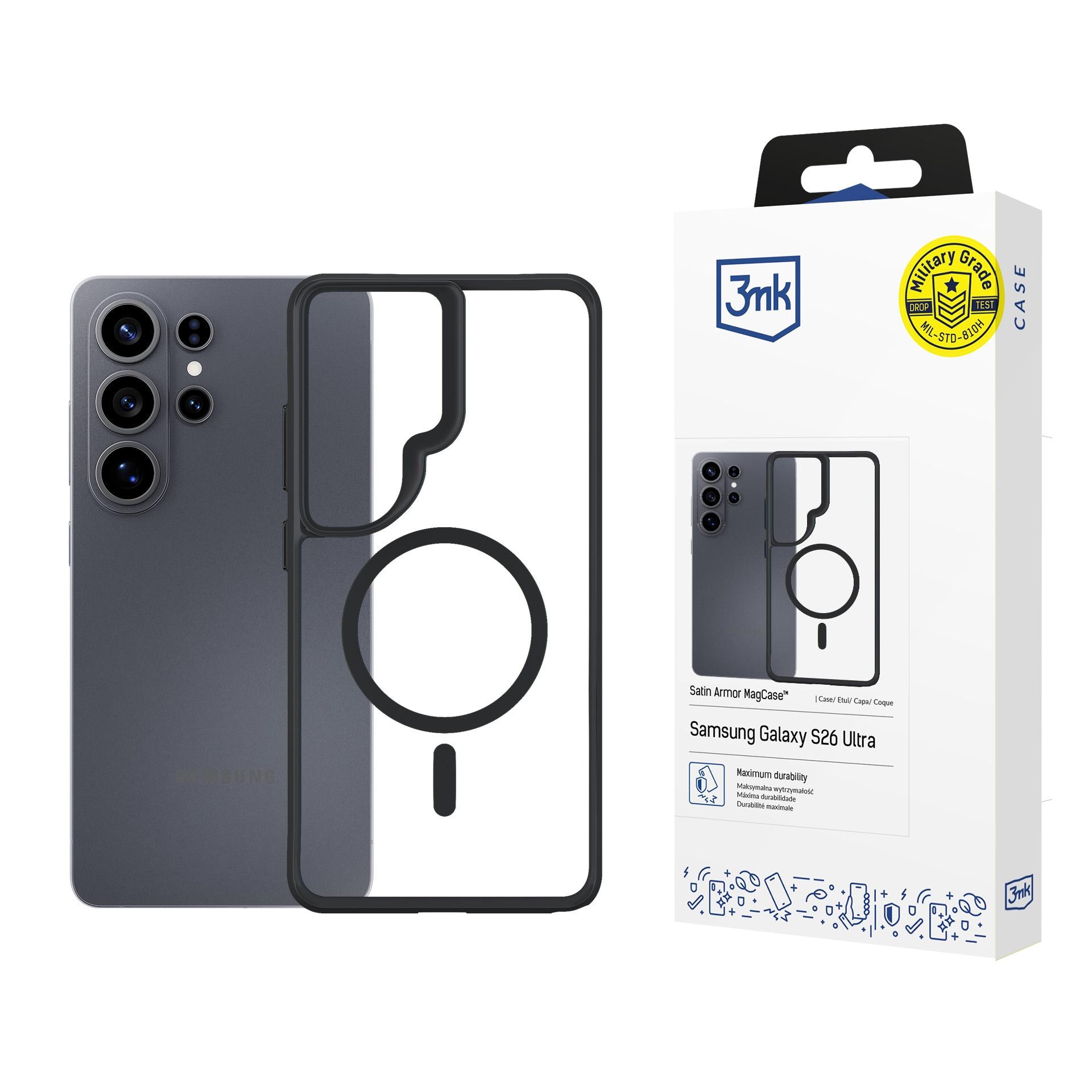 3mk Satin Armor MagCase for Samsung Galaxy S26 Ultra - läpinäkyvä musta - läpinäkyvä musta