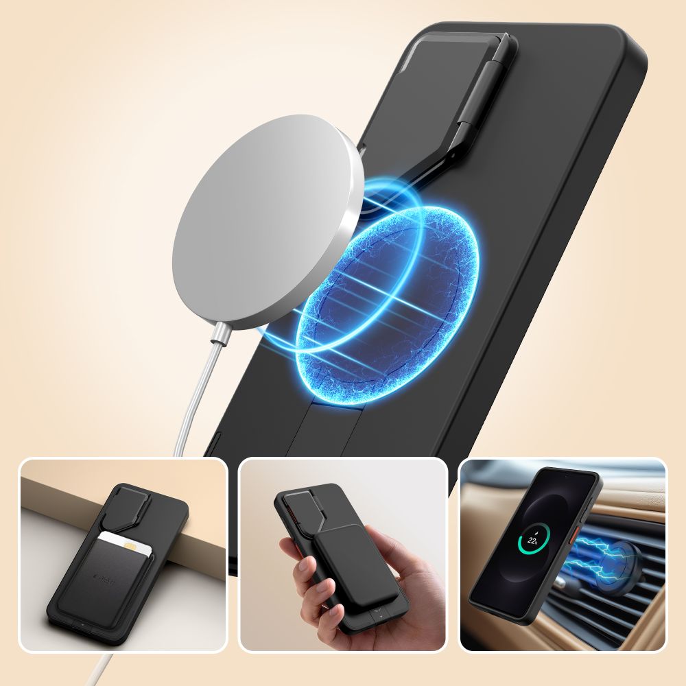 Tech-Protect Kevlar Aura MagSafe kotelo Samsung Galaxy S26 - musta ja oranssi -puhelimeen