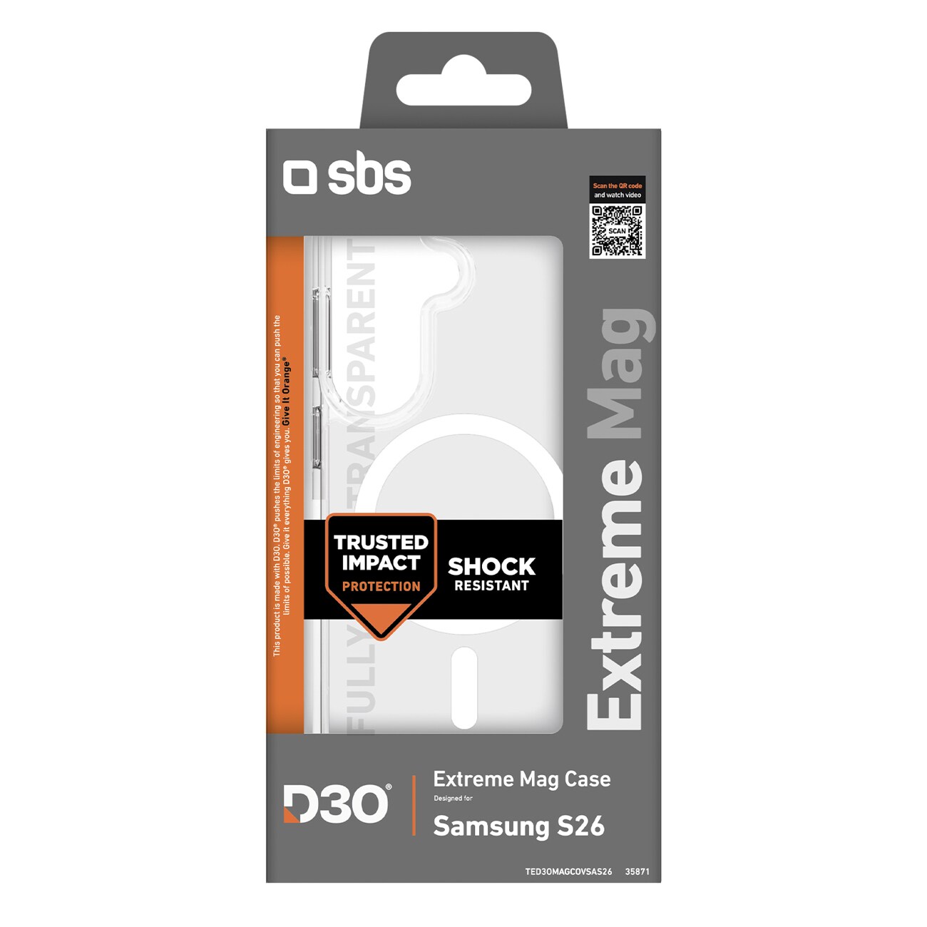 SBS Extreme D30 kotelo Samsung Galaxy S26:lle yhteensopiva MagSafe - läpinäkyvä