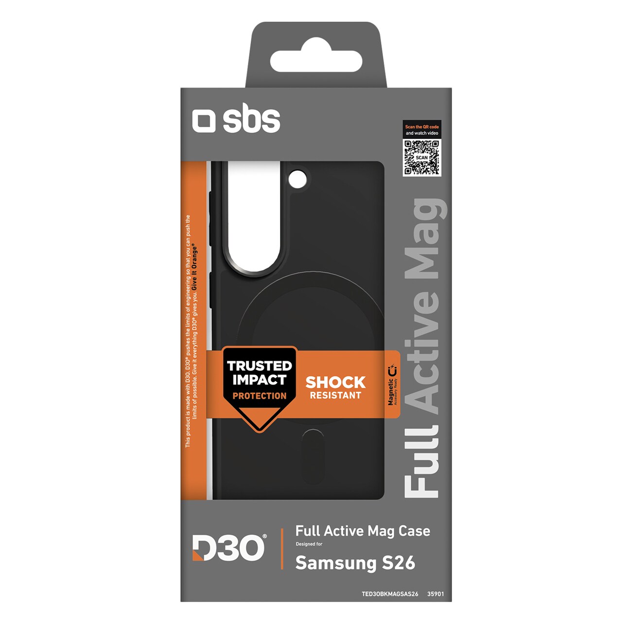 SBS Full Active Case D3O Galaxy S26:lle, MagSafe-yhteensopiva - Musta