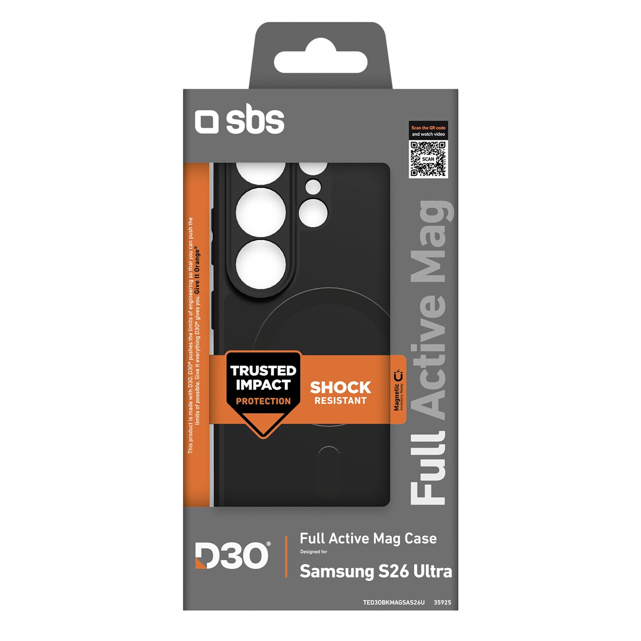 SBS Full Active kotelo D3O Samsung Galaxy S26 Ultra, MagSafe yhteensopiva - musta