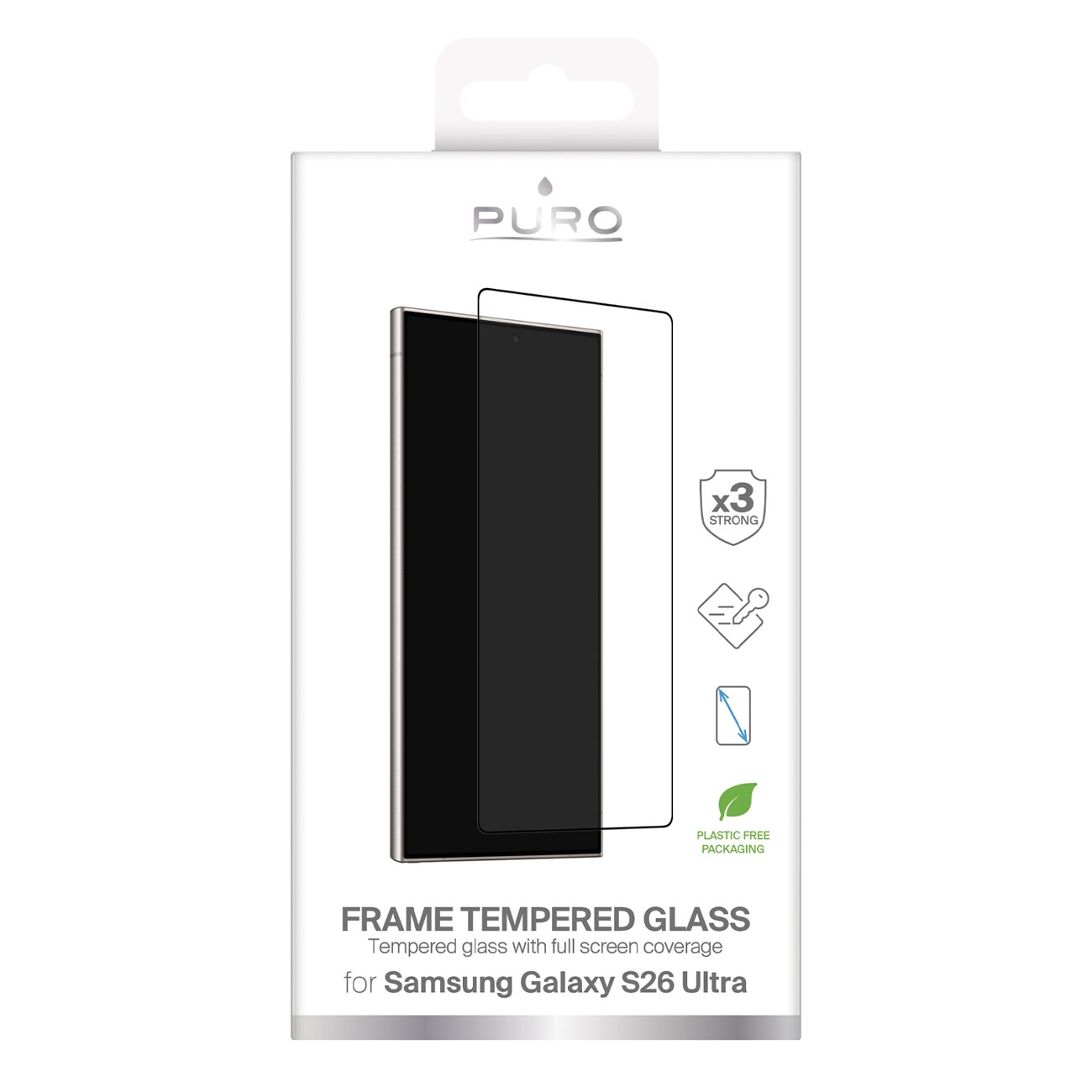 Puro Frame karkaistu lasi Samsung Galaxy S26 Ultra - mustalla kehyksellä varustetulle lasille