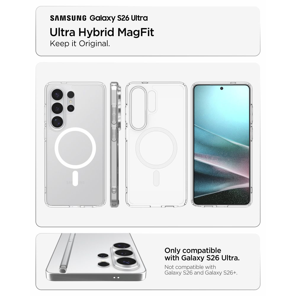 Spigen Ultra Hybrid Mag Mag MagSafe -kotelo Samsung Galaxy S26 Ultra - Kirkas ja valkoinen