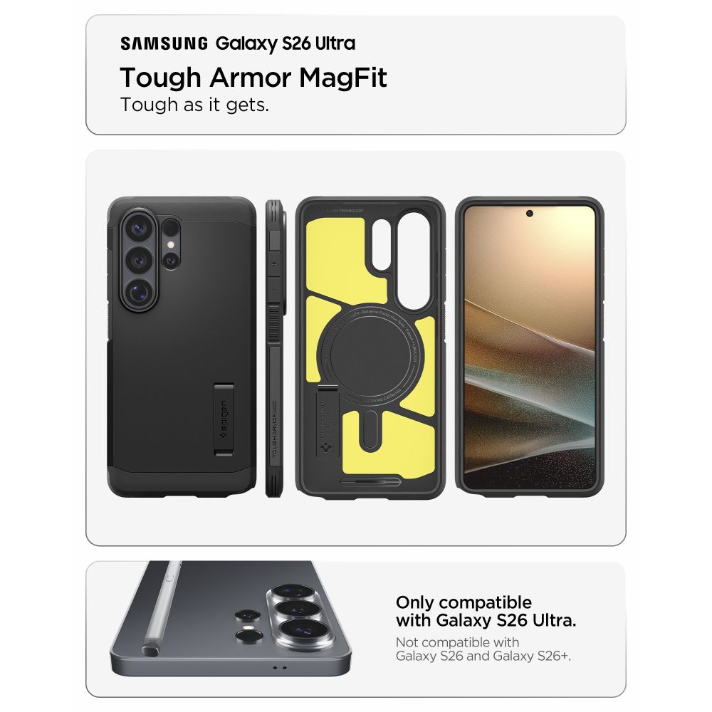 Spigen Tough Armor Mag Mag MagSafe -kotelo Samsung Galaxy S26 Ultra - mustalle puhelimelle - musta