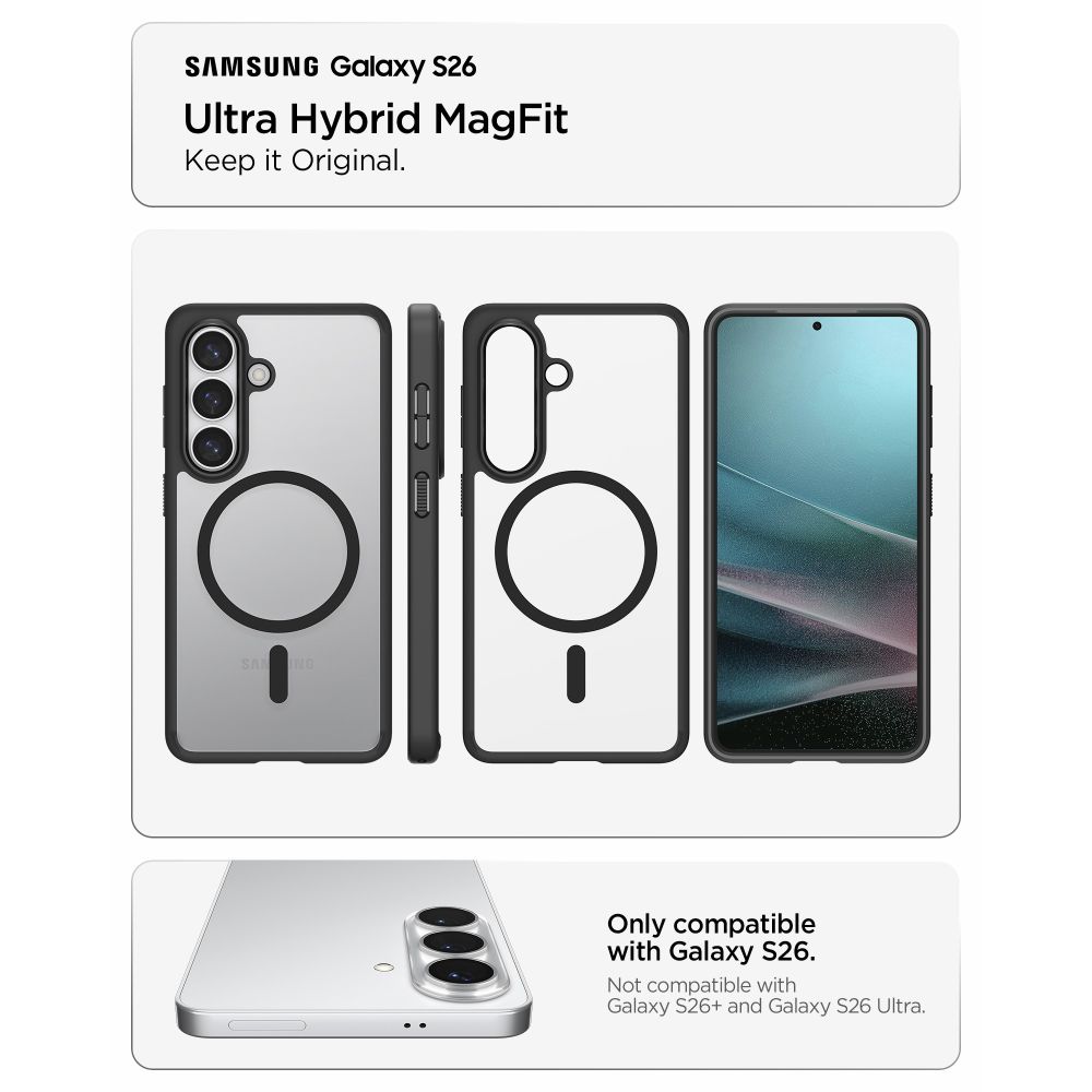 Spigen Ultra Hybrid Mag Mag MagSafe -kotelo Samsung Galaxy S26 - Kirkas musta Samsung Galaxy S26:lle