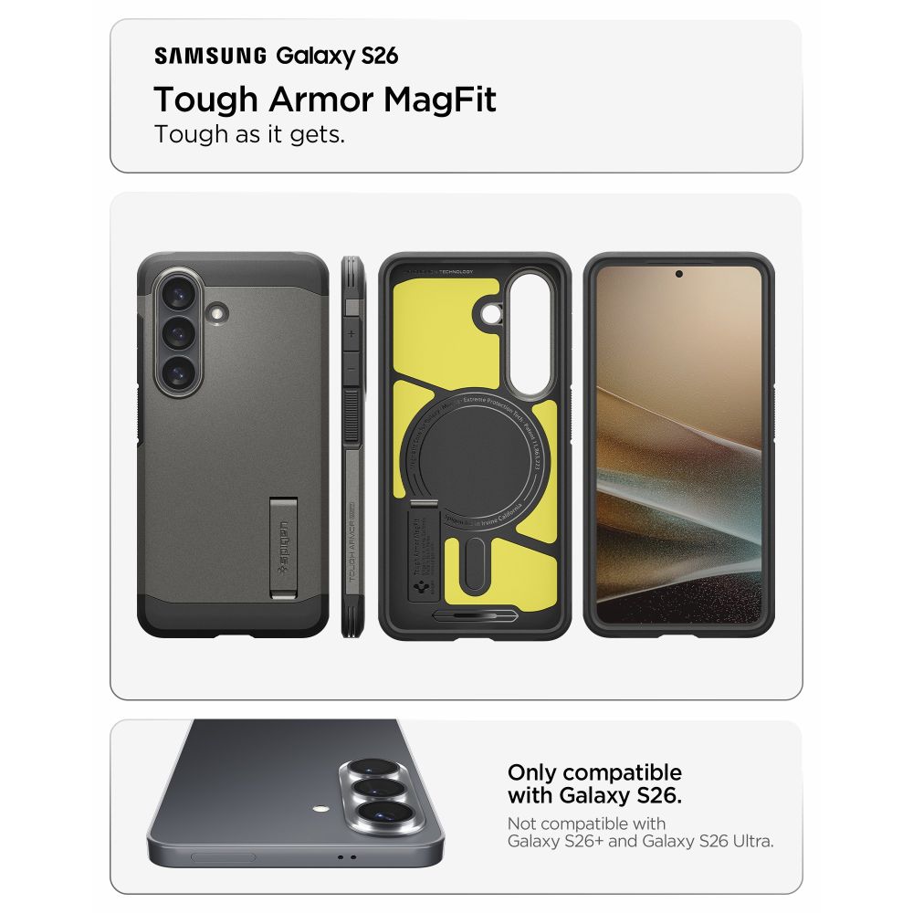 Spigen Tough Armor Mag Mag MagSafe -kotelo Samsung Galaxy S26:lle - harmaa