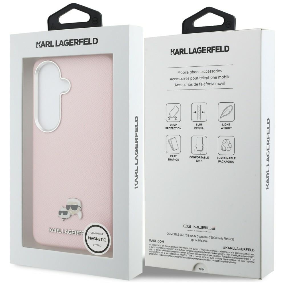 Karl Lagerfeld Saffiano KC Metal Logo MagSafe Kotelo Samsung Galaxy S26+ - vaaleanpunainen