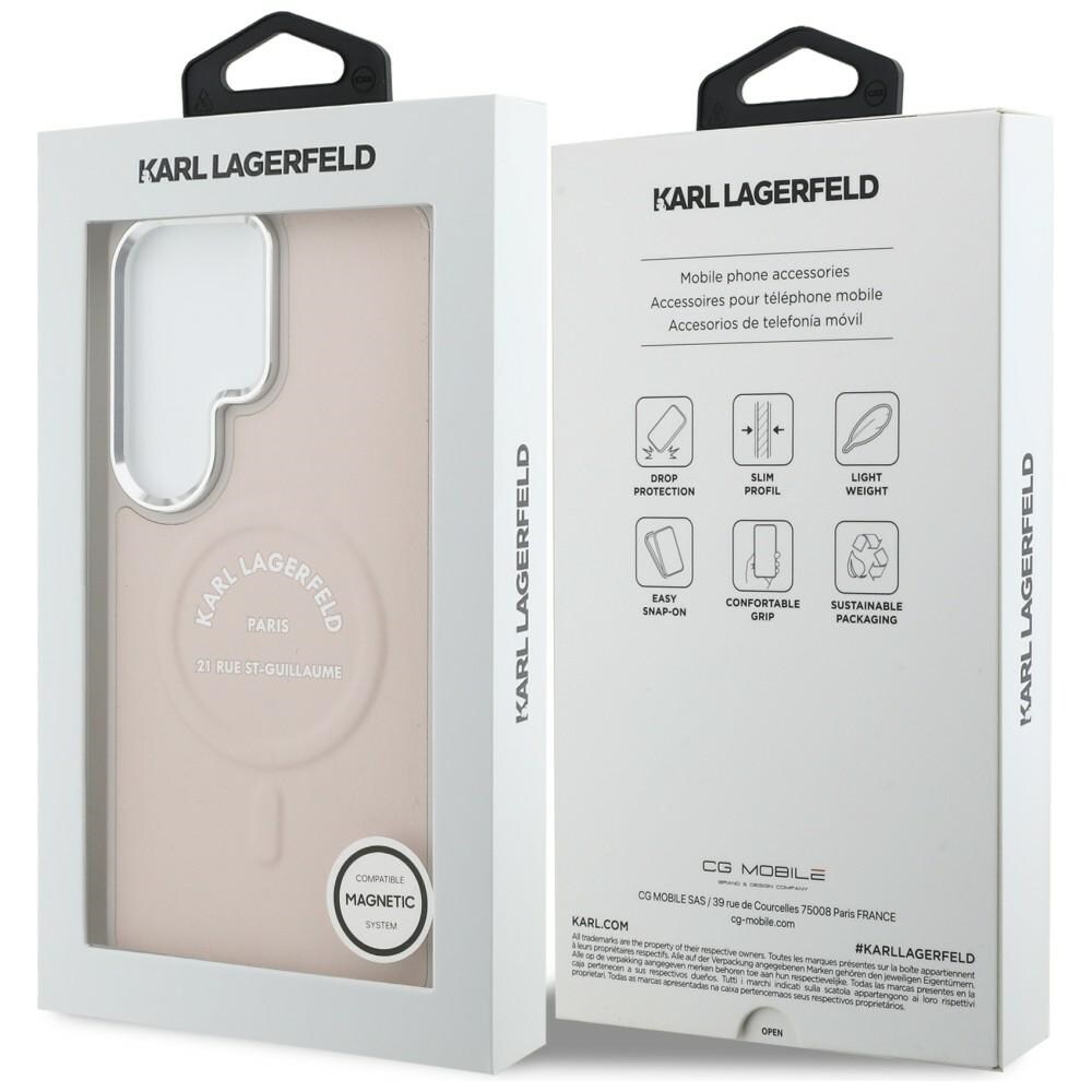 Karl Lagerfeld RSG Logo MagSafe Samsung Galaxy S26 Ultra - vaaleanpunainen kohokuvioitu rengas