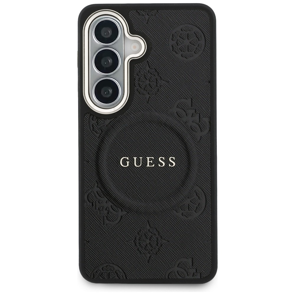 Guess Saffiano pioni kohokuvioitu rengas MagSafe tapauksessa Samsung Galaxy S26 - musta