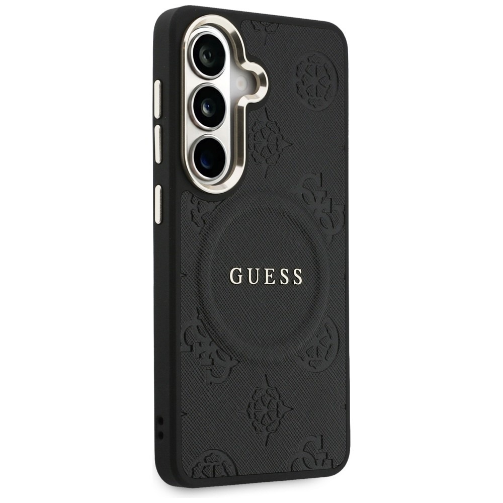 Guess Saffiano pioni kohokuvioitu rengas MagSafe tapauksessa Samsung Galaxy S26 - musta