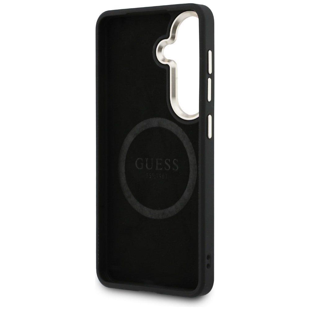 Guess Saffiano pioni kohokuvioitu rengas MagSafe tapauksessa Samsung Galaxy S26 - musta