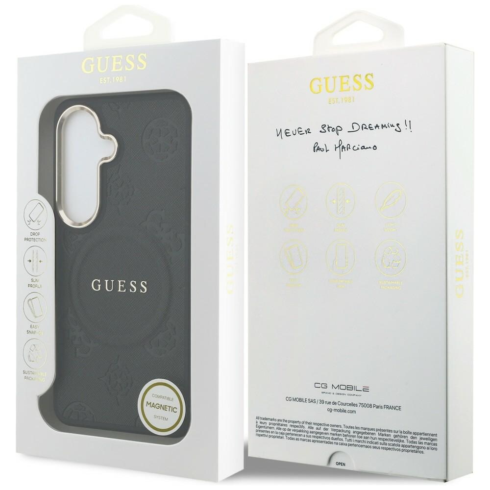 Guess Saffiano pioni kohokuvioitu rengas MagSafe tapauksessa Samsung Galaxy S26 - musta
