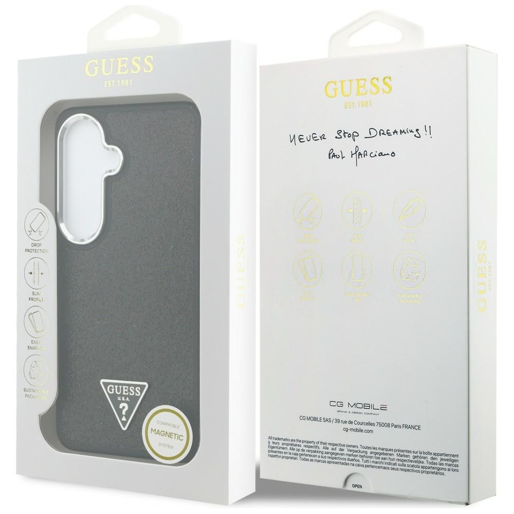Guess Kiinteä Glitter-kolmio MagSafe-kotelo Samsung Galaxy S26+:lle - musta