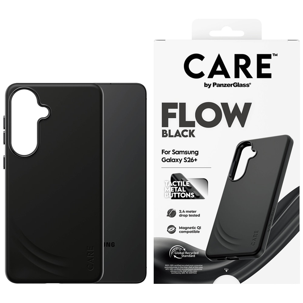 CARE by PanzerGlass Flow Musta Qi-kotelo Samsung Galaxy S26+ - mustalle - musta