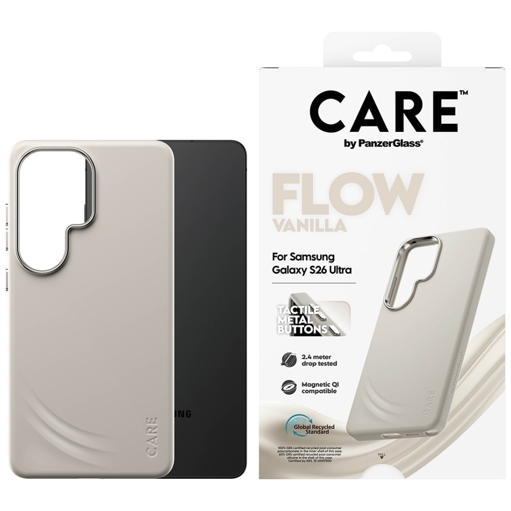 CARE by PanzerGlass Flow Vanilla Qi -kotelo Samsung Galaxy S26:lle - beige