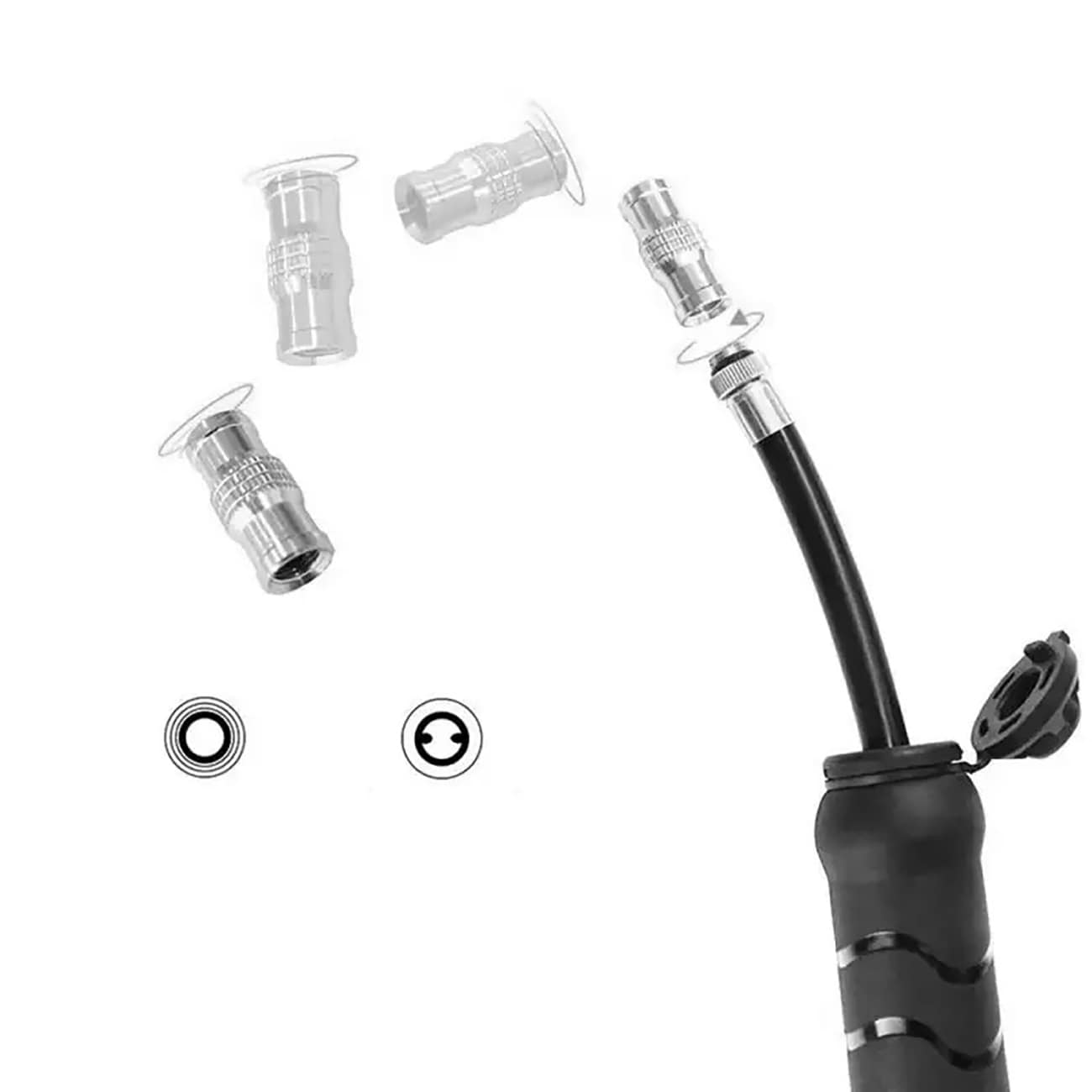 Rockbros 810PCS-HP Mini käsikäyttöinen polkupyöräpumppu Presta- ja Schrader-letkulla - musta