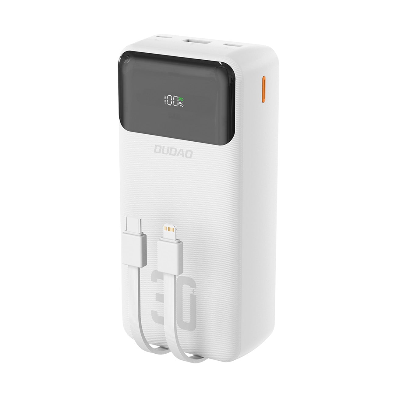 Dudao K15Max 30000mAh PD 22.5W Powerbank USB-C- ja Lightning-kaapeleilla - Valkoinen