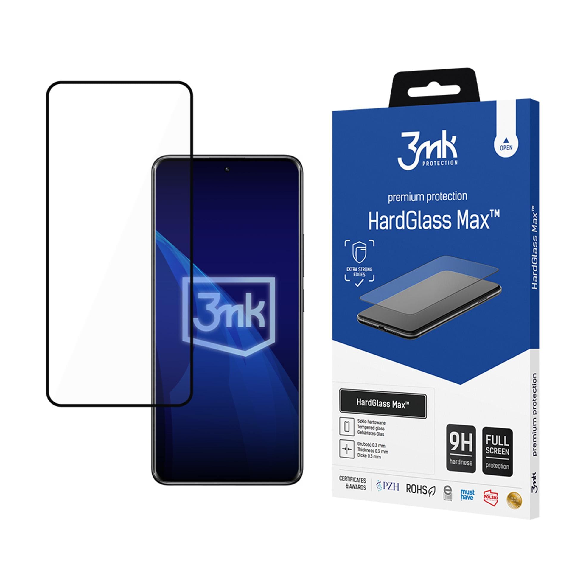 3mk HardGlass Max Musta, karkaistu lasi Xiaomi Redmi Note 14 Pro 4G/5G/Pro+, täysi kattavuus