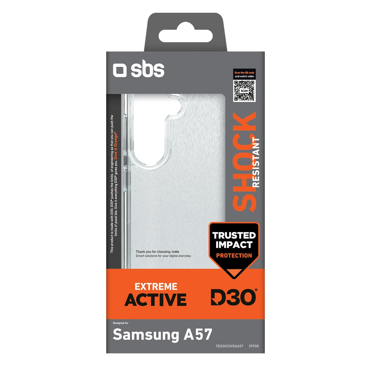 SBS D3O kotelo Samsung Galaxy A57 - läpinäkyvä