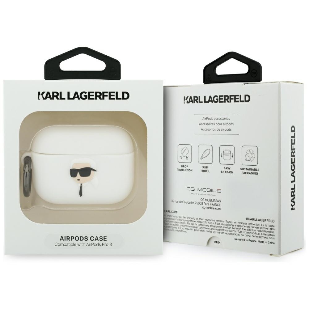 Karl Lagerfeld Silikoni Karl Head 3D-kotelo AirPods Pro 3:lle - Valkoinen
