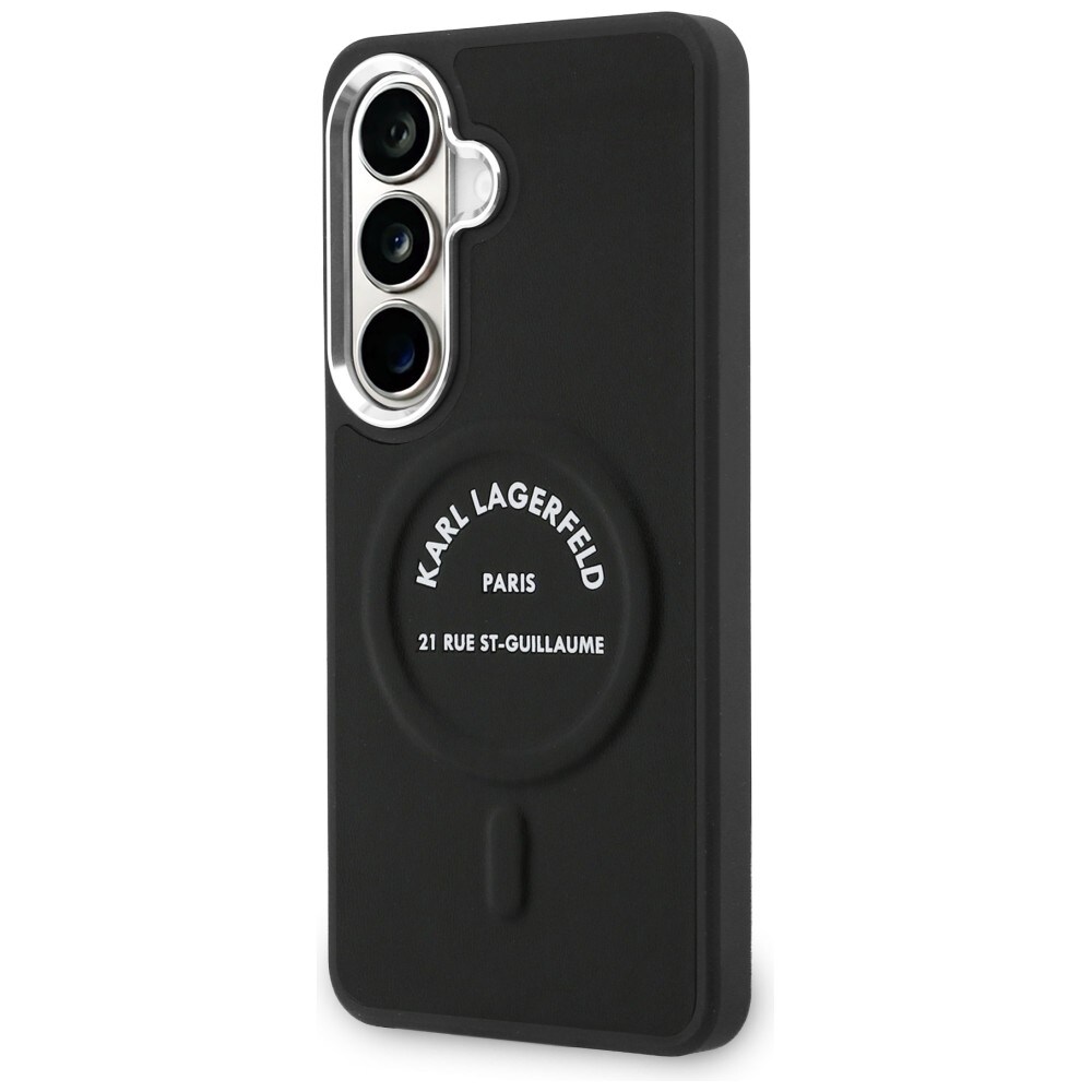 Karl Lagerfeld kohokuvioitu rengas RSG Logo MagSafe tapauksessa Samsung Galaxy S26+ - musta