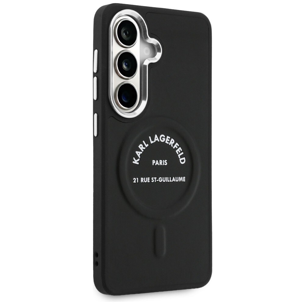 Karl Lagerfeld kohokuvioitu rengas RSG Logo MagSafe tapauksessa Samsung Galaxy S26+ - musta
