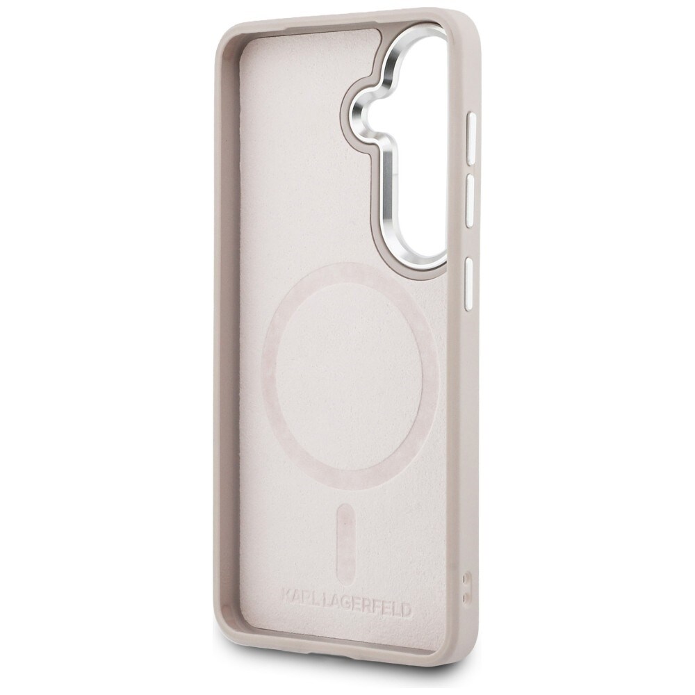Karl Lagerfeld kohokuvioitu rengas RSG Logo MagSafe tapauksessa Samsung Galaxy S26 - vaaleanpunainen
