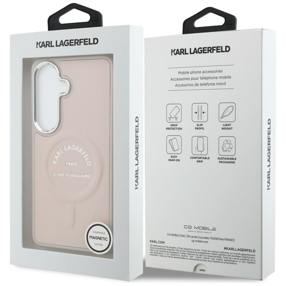 Karl Lagerfeld kohokuvioitu rengas RSG Logo MagSafe tapauksessa Samsung Galaxy S26 - vaaleanpunainen