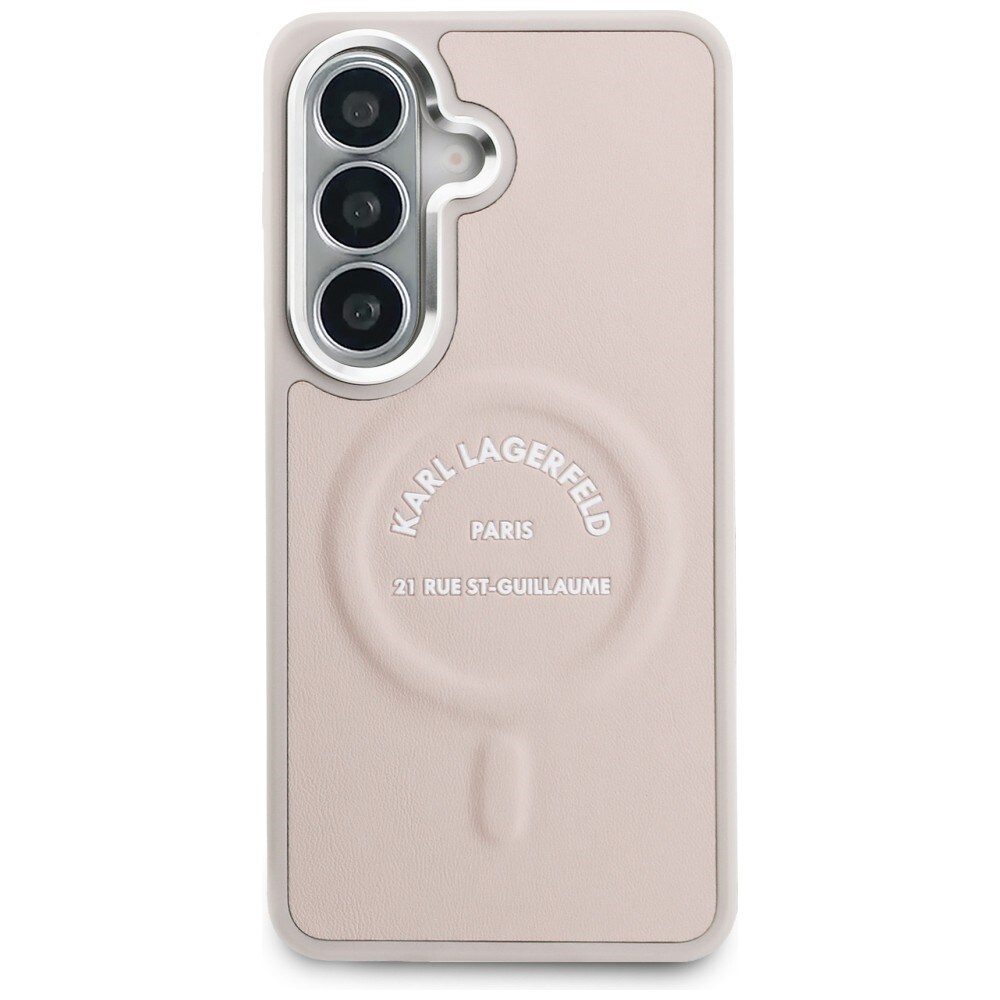 Karl Lagerfeld kohokuvioitu RSG Logo MagSafe -kotelo Samsung Galaxy S26+ - vaaleanpunainen