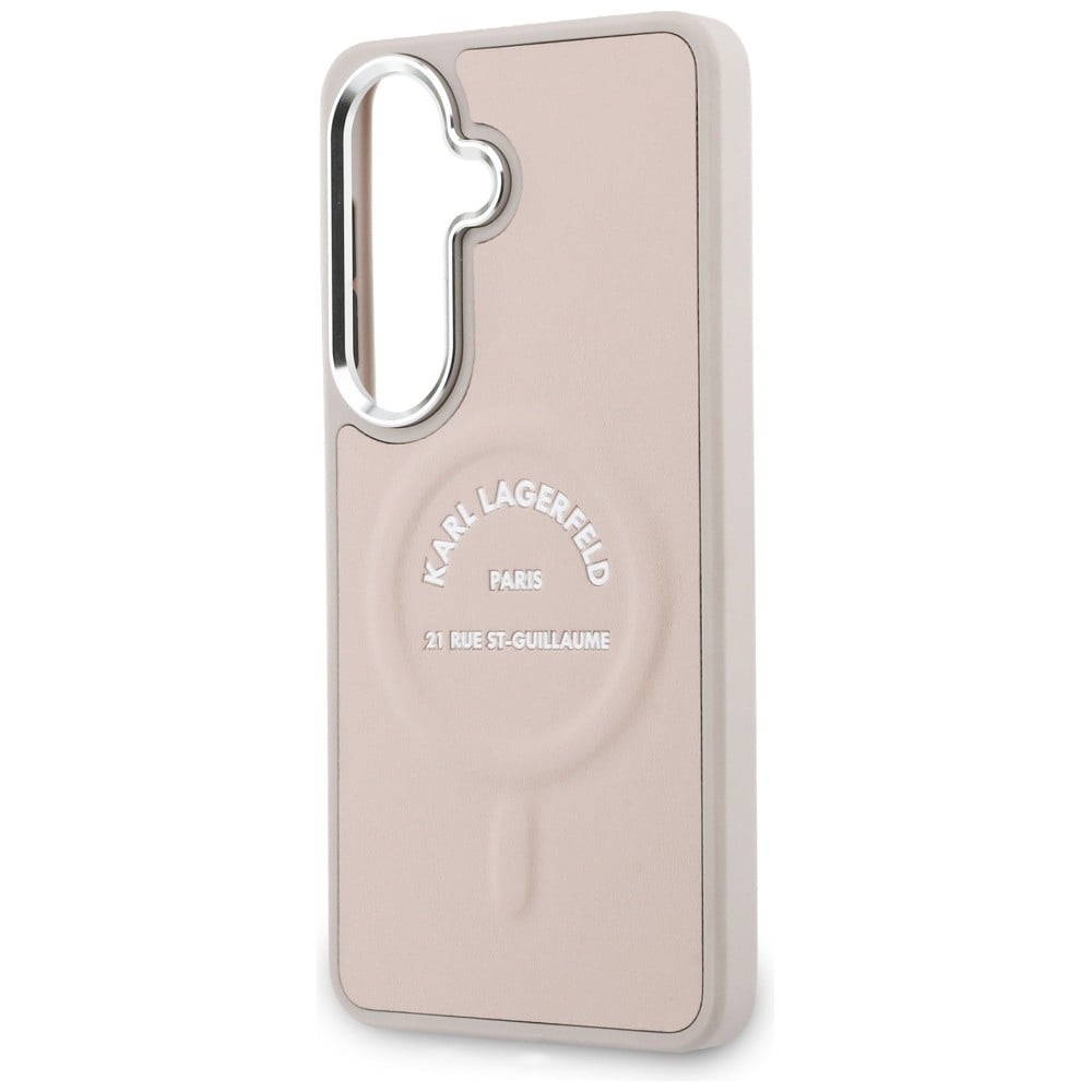 Karl Lagerfeld kohokuvioitu RSG Logo MagSafe -kotelo Samsung Galaxy S26+ - vaaleanpunainen
