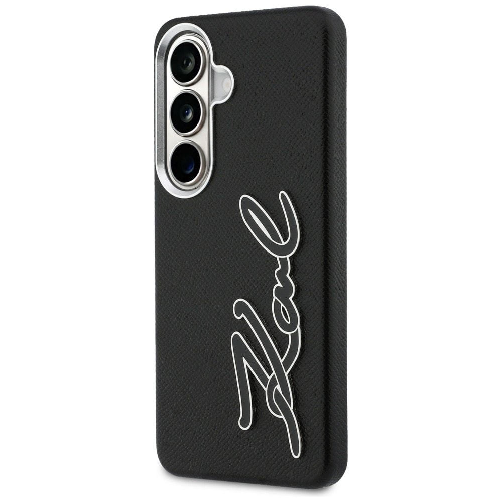 Karl Lagerfeld Grained Signature Metal Resin Logo Case for Samsung Galaxy S26 - musta
