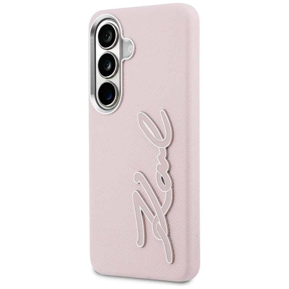 Karl Lagerfeld Grained Signature Metal Resin Logo Case for Samsung Galaxy S26 - Vaaleanpunainen