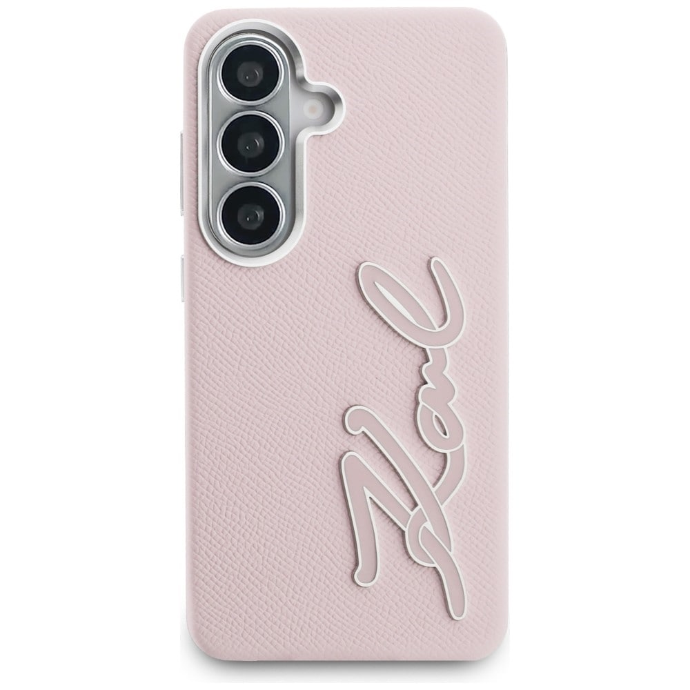 Karl Lagerfeld Grained Signature Metal Resin Logo Case for Samsung Galaxy S26 - Vaaleanpunainen