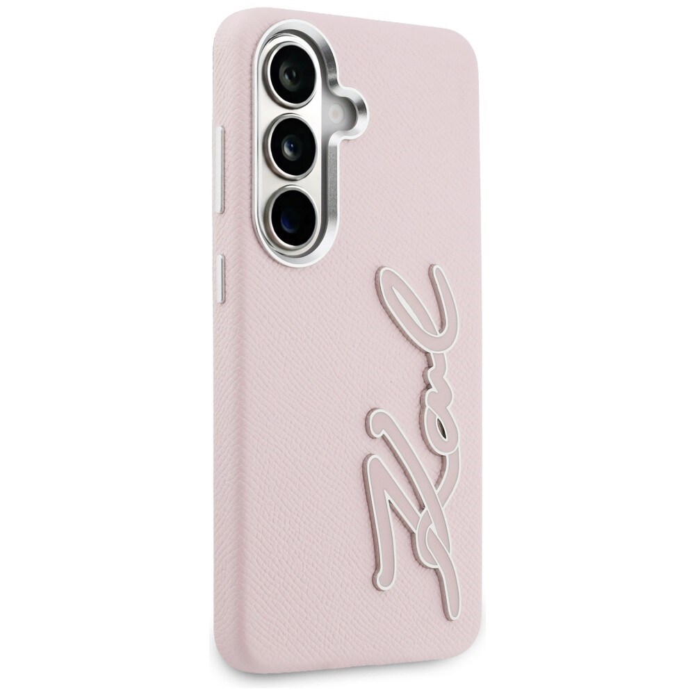 Karl Lagerfeld Grained Signature Metal Resin Logo Case for Samsung Galaxy S26 - Vaaleanpunainen