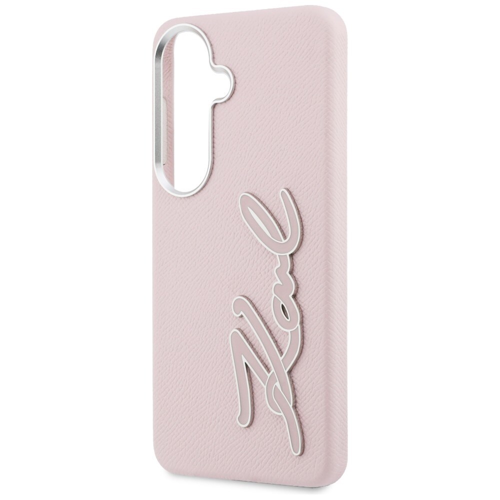 Karl Lagerfeld Grained Signature Metal Resin Logo Case for Samsung Galaxy S26 - Vaaleanpunainen