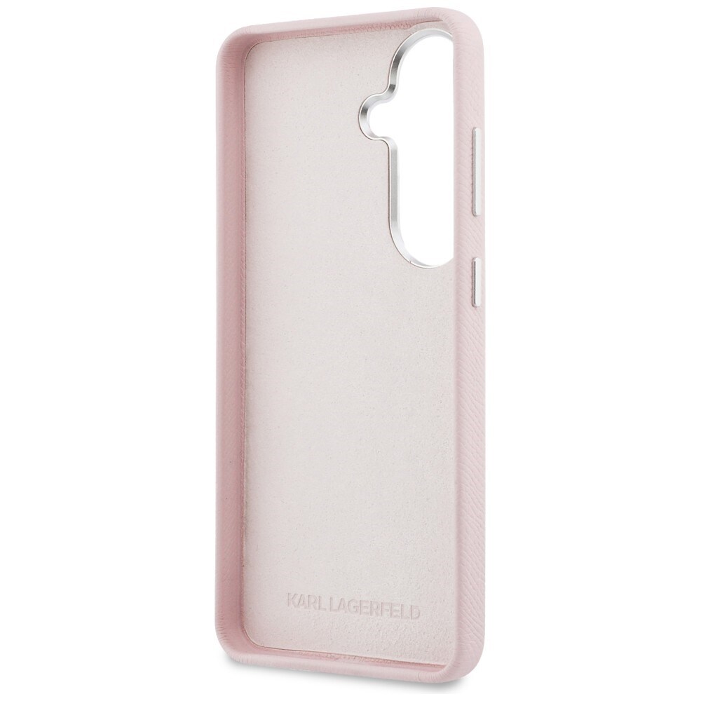 Karl Lagerfeld Grained Signature Metal Resin Logo Case for Samsung Galaxy S26 - Vaaleanpunainen