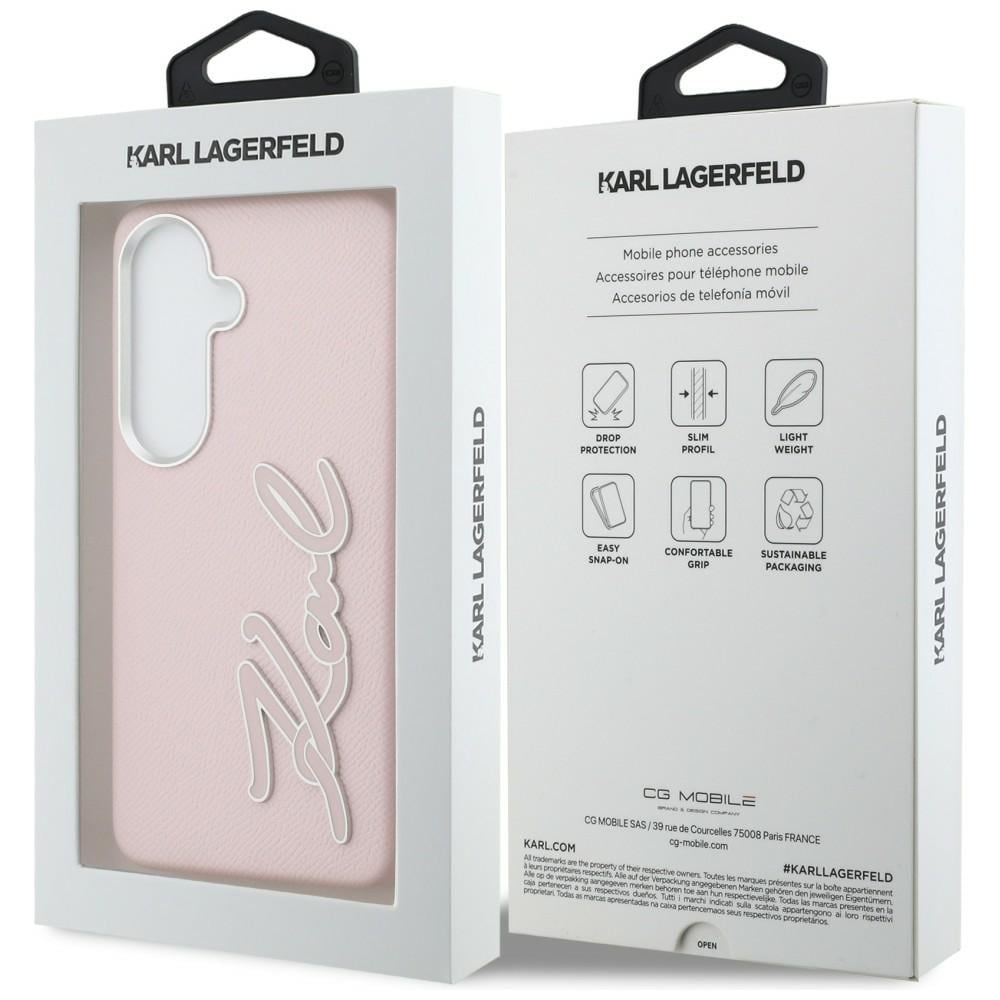 Karl Lagerfeld Grained Signature Metal Resin Logo Case for Samsung Galaxy S26 - Vaaleanpunainen
