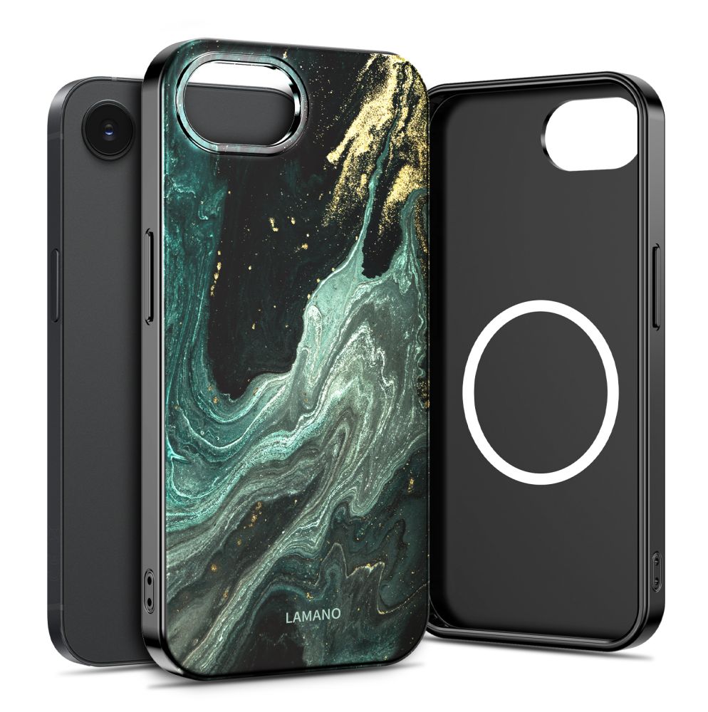 Tech-Protect Lamano MagSafe -kotelo iPhone 16e / 17e - musta ja vihreä