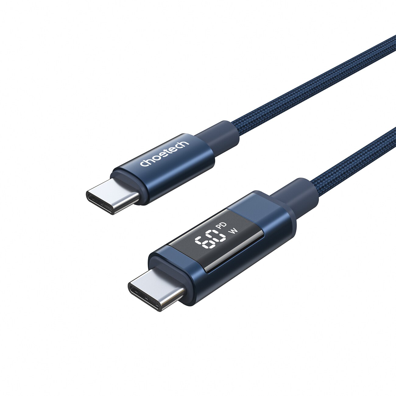 Choetech XCC-1068 PD 60W USB-C - USB-C-kaapeli näytöllä 1,2 m - sininen - sininen