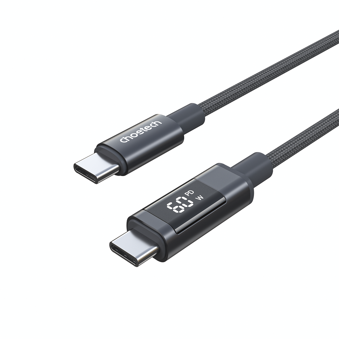 Choetech XCC-1068 PD 60W USB-C - USB-C-kaapeli näytöllä 1,2 m - musta